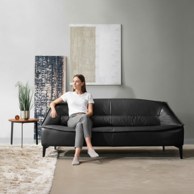 Dreisitzer Luxus Sofa 3 Sitzer Sofas Sitz Leder Design Couch Möbel Stil Schwarz