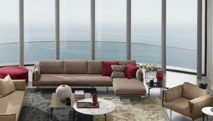 Braun Ecksofa L-Form Sofa Couch Design Polster Modern Textil Wohnzimmer