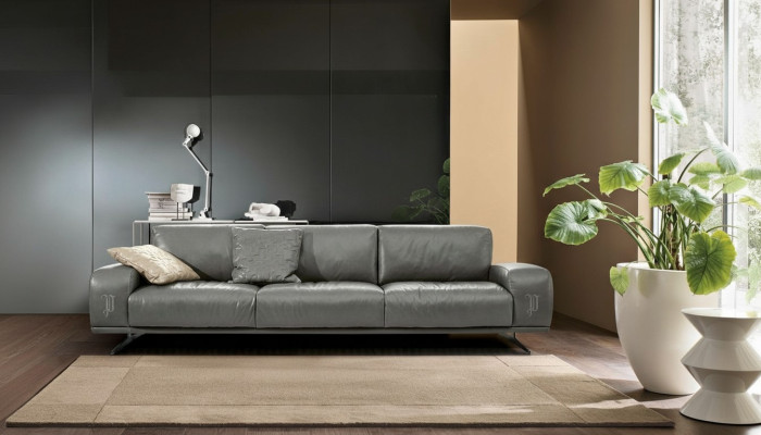 Sofa 3 Sitz Luxus Möbel Wohnzimmer Leder Couch Dreisitzer Grau Design Prianera