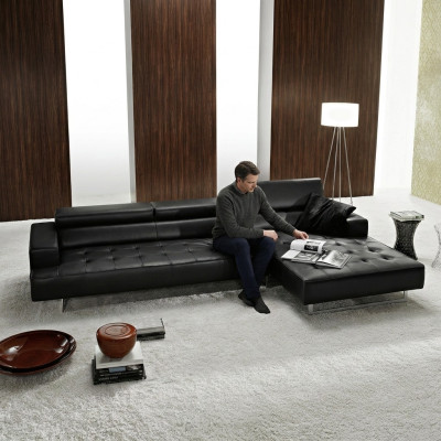 Modern Leder Ecksofa L Form für Wohnzimmer Schwarz farbe