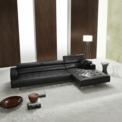 Modern Leder Ecksofa L Form für Wohnzimmer Schwarz farbe