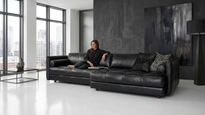 Moderne Couch Luxus Ecksofa Polstermöbel Wohnzimmer L-Form Design Schwarz Lede