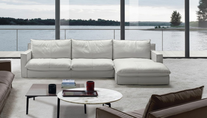 Ecksofa Leder L-Form Couch Eck Luxus Design Polster Weiß Wohnzimmer PRIANERA