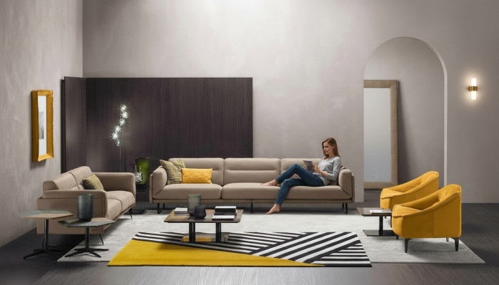 Komplette Couchgarnitur Sofagarnitur Beige Sofa 4+3 Sitz Gruppe Leder