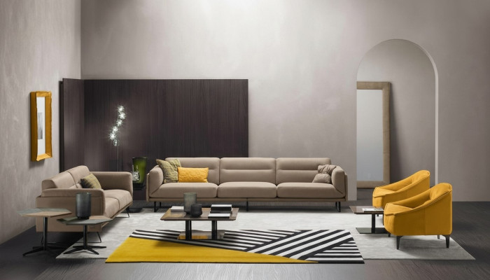 Komplette Couchgarnitur Sofagarnitur Beige Sofa 4+3 Sitz Gruppe Leder