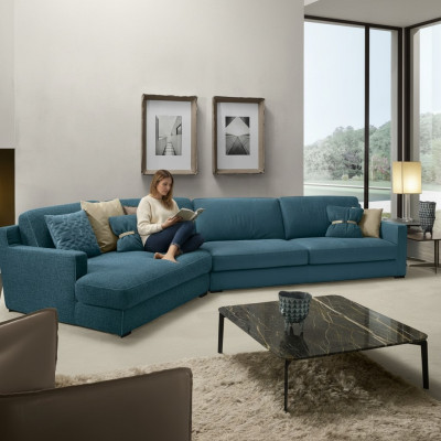 Design Sofa L Form Polster Couch Wohnzimmer Möbel Ecksofa Textil Blau