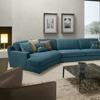 Design Sofa L Form Polster Couch Wohnzimmer Möbel Ecksofa Textil Blau