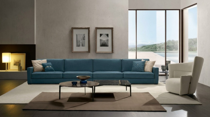 Sofa 4-Sitzer Polster Couch Leder Sofas Design Italienische Möbel Blau