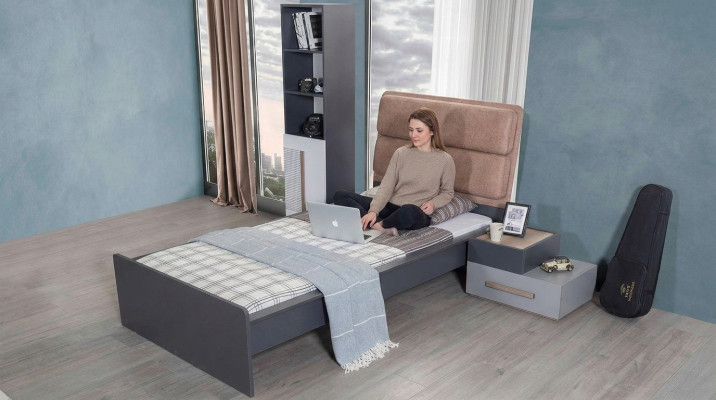Bett Jugendzimmer Betten Schlafzimmer Möbel Einzelbett Einrichtung Grau