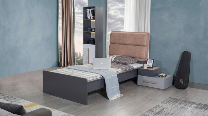 Bett Jugendzimmer Betten Schlafzimmer Möbel Einzelbett Einrichtung Grau