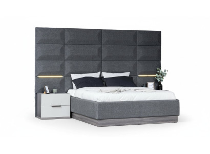 Graues Schlafzimmer Set Komplett Möbel Bett Schrank Nachttische Möbel 5tlg Holz