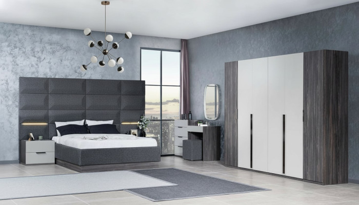 Schlafzimmer Bett Nachttisch Kleiderschrank Kommode mit Spiegel Möbel Set 5tlg