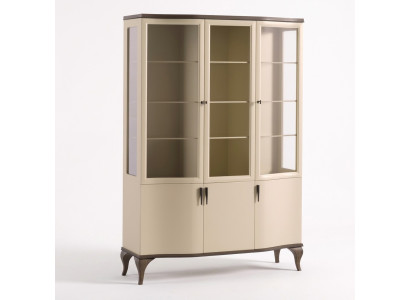 Vitrinen Glas Schrank Luxus Anrichte Vitrine Wohnzimmer Beige Holz Neu