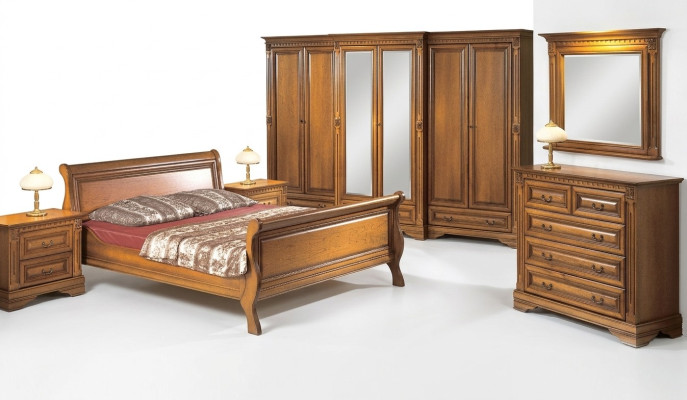 Landhaus Stil Bett 3tlg. mit 2 Nachttischen Holz Möbel Betten Set Braun