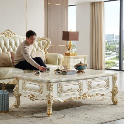  Klassischer Couchtisch 150x90 großer Sofa Beistelltisch Marmor Imitation