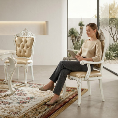 Klassischer Essszimmer Stuhl Möbel Lehnstuhl Barock Sessel Design Stühle