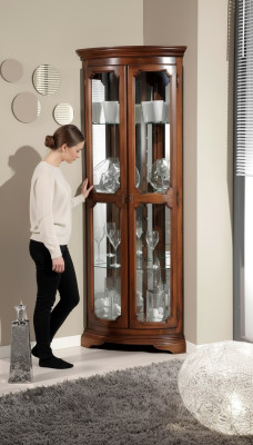Klassische Eck Vitrine Glas Schrank Wohnzimmer Schaufenster Luxus Braun Vitrinen