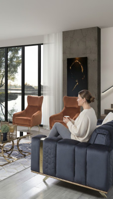 Sessel Einsitzer Luxus Polster Möbel Wohnzimmer Braun Sessel Textil Lounge Neu