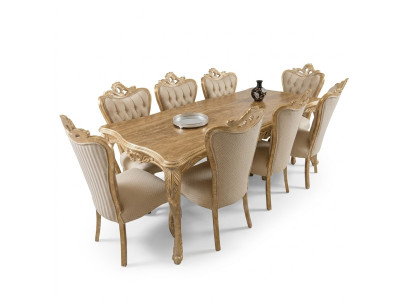 Esszimmer Set Tisch mit 8x Lehnstühlen Sitzgarnitur Polster Couchen Set