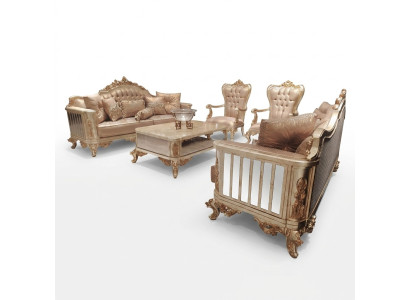 Klassische Barock Rokoko Chesterfield 5tlg. Couchtisch Beige Sofa Möbel