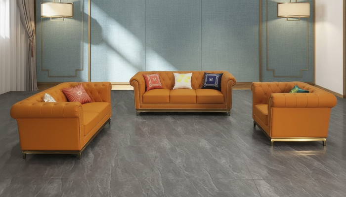 Chesterfield Wohnzimmer Couch Sofa Set Luxus Garnitur 3+2+1 Orange Neu
