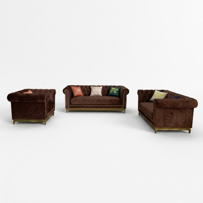 Sofagarnitur Chesterfield mit Metall Luxus Couch Textil Polster Möbel
