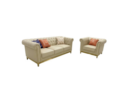 Luxus Sofa Beige Sofagarnitur Sofas Sessel 3+1 Sitzer Stoff Design
