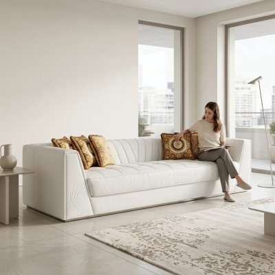 Weiße Luxus Couch Medusa mit goldenen Köpfen Sofa Dreisitzer Couchen Leder