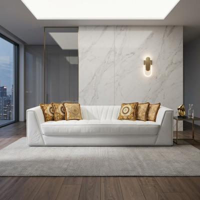 Weiße Luxus Couch Medusa mit goldenen Köpfen Sofa Dreisitzer Couchen Leder