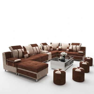 Sofa U-Form Braun Polsterstoff Zum Relaxen im Wohnzimmer Weichen Kissen