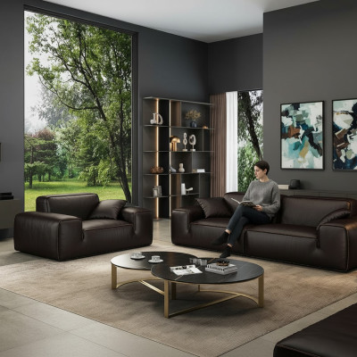 Schwarze Sofagarnitur Luxus 3+1 Sitzer Ledercouchen Wohnzimmer Möbel