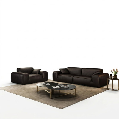 Schwarze Sofagarnitur Luxus 3+1 Sitzer Ledercouchen Wohnzimmer Möbel