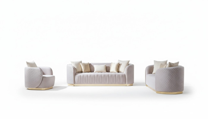Luxus Sofa Ovale Sofagarnitur Set Polster Möbel 3+2+1 Samt Textil 3tlg.