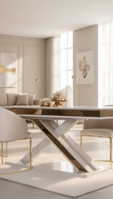 X Beine Esstisch Säulentisch Luxus Tische Weiß Gold Tisch Möbel Holz