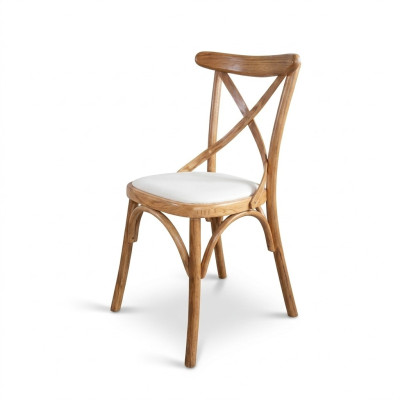 Ein Holzstuhl mit einem weichen Sitz und einem runden Rücken für Ihr Esszimmer