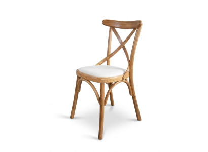 Ein Holzstuhl mit einem weichen Sitz und einem runden Rücken für Ihr Esszimmer