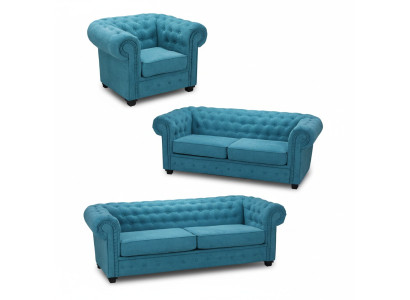 Chesterfield Sofagarnitur Couch Polster Möbel Set Garnitur 3+2+1 Turkis