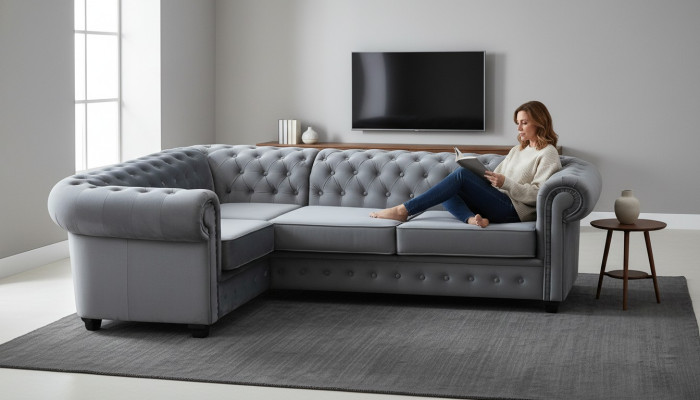 Chesterfield Sofa Couch Polster Möbel Eckgarnitur Sofas Couchen Stoff Textil