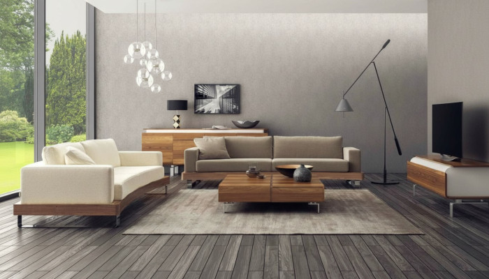Modernes Dreisitzer Sofa Polstercouch Wohnzimmergarnitur-Set Holzgestell