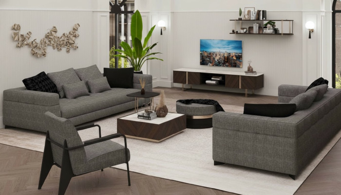 Graue Couchgarnitur Dreisitzer Zweisitzer Sessel Wohnzimmergarnitur Neu