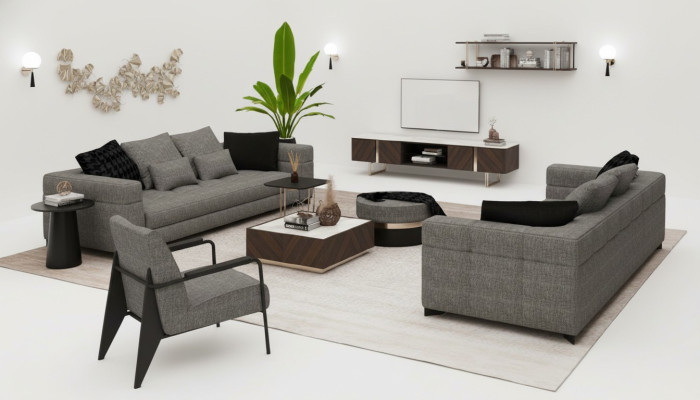 Graue Couchgarnitur Dreisitzer Zweisitzer Sessel Wohnzimmergarnitur Neu