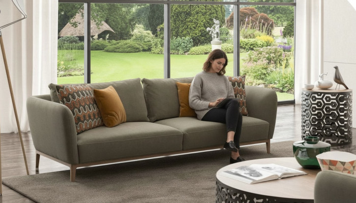 Olivengrüner Dreisitzer Moderne Wohnzimmercouch Sitzmöbel Couch Sofa