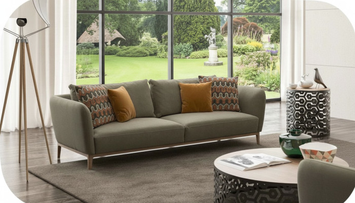 Olivengrüner Dreisitzer Moderne Wohnzimmercouch Sitzmöbel Couch Sofa