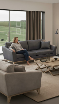 Grauer Dreisitzer Holzgestell Moderne Wohnzimmercouch Neu Luxus Design