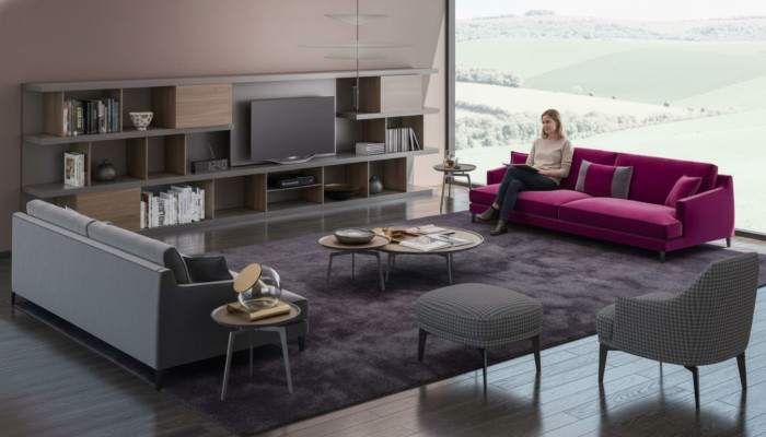 Große Graue Wohnzimmer Sofagarnitur Luxus 3+2+1 Sitzer Hocker 4tlg Neu