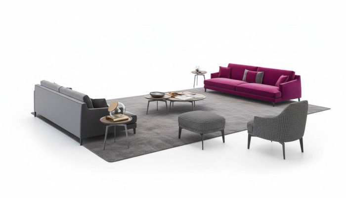 Große Graue Wohnzimmer Sofagarnitur Luxus 3+2+1 Sitzer Hocker 4tlg Neu
