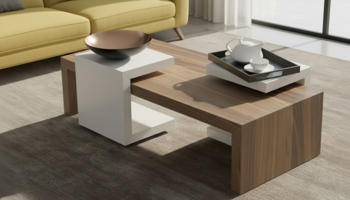 Couchtisch Set Walnuss Natur Wohnzimmermöbel Beistelltische Modern Neu