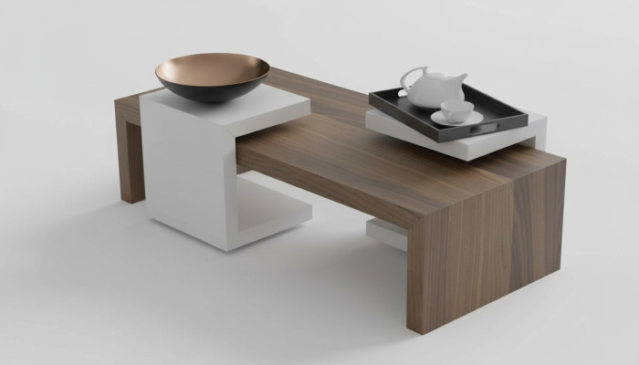 Couchtisch Set Walnuss Natur Wohnzimmermöbel Beistelltische Modern Neu