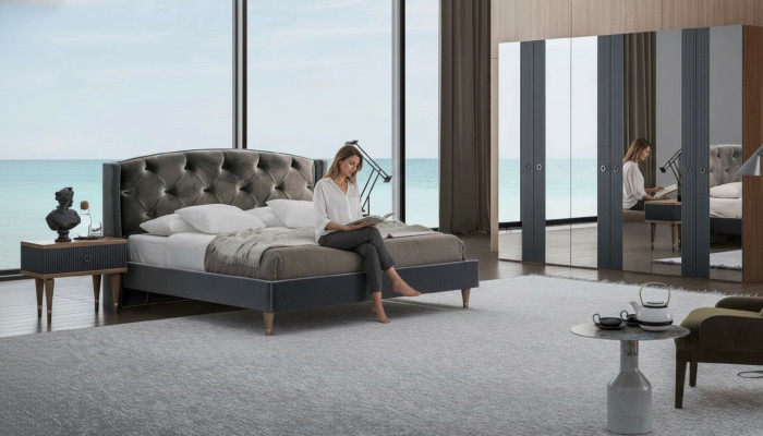 Modernes Chesterfield Schlafzimmer Set Designer Doppelbett Nachttische