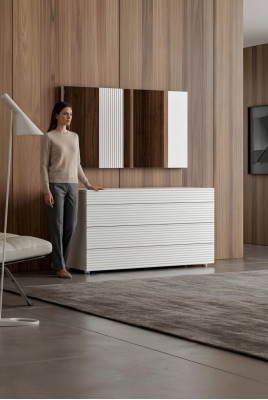 Weiße Designer Luxus Kommode mit Spiegel 4 Schubladen Holz Möbel Neu